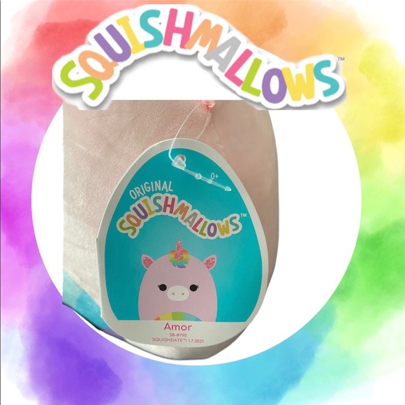NEW Squishmallows Amor pink rainbow unicorn pig 8” stackable Kellytoy NWT - Picture 3 of 3